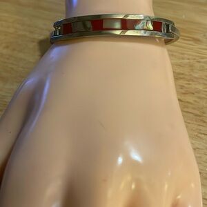 Alpaca Mexico Vintage Red with Silver Abalone Inlay Hinged Bracelet.